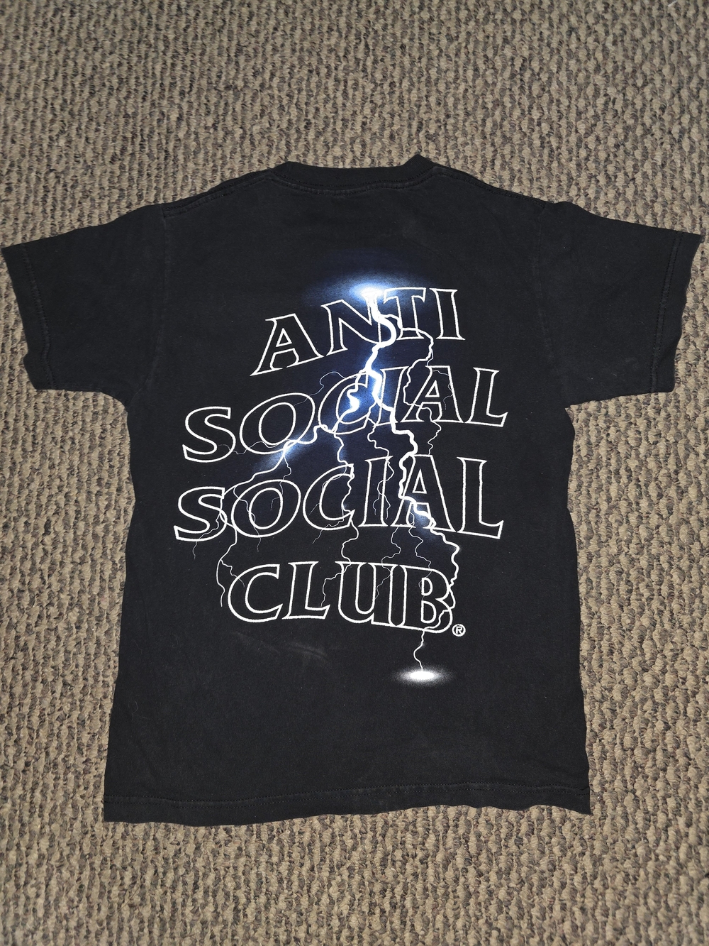 Anti Social Social Club Black Tee with Blue Lightning Graphic